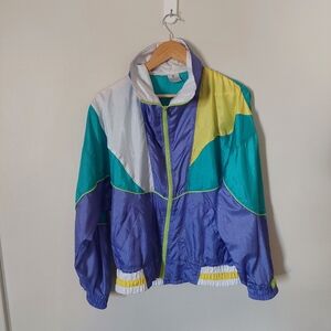Polyester Vintage Color Block Zip Up Jacket Women's Size S